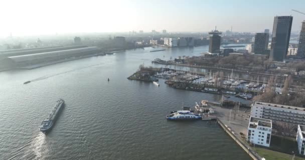 Амстердам Лютого 2023 Року Нідерланди Top Perspective River Featuring Amsterdams — стокове відео