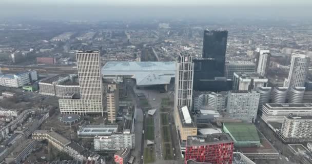 Rotterdam 2023 Február Hollandia Rotterdam Központi Pályaudvar Feletti Kilátás Megragadja — Stock videók