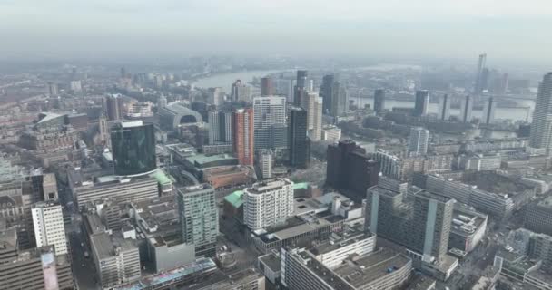 Rotterdam Şubat 2023 Hollanda Çarpıcı Rotterdam Blaak Silueti Üzerinde Modern — Stok video