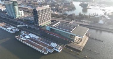 Amsterdam, 13th of February 2023, The Netherlands. Aerial footage of Amsterdams cultural center and event venue, with exceptional acoustics, seating arrangements, and backstage facilities at