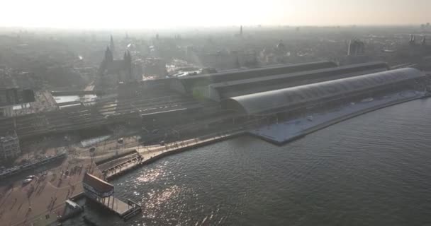 Experience Rhythm Amsterdams Public Transport System Breathtaking Drone Footage Ferries — Stockvideo