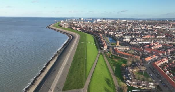 Watch Drone Soars Picturesque Coastal Town Den Helder Capturing Its — Stockvideo