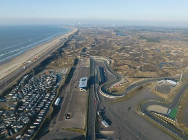 Zandvoort, 15th of February 2023, The Netherlands. Unparalleled birds eye view of the Tarzan Corner, revealing every nuance of the tracks layout and curvature. clipart