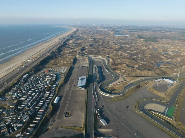 stock image Zandvoort, 15th of February 2023, The Netherlands. Unparalleled birds eye view of the Tarzan Corner, revealing every nuance of the tracks layout and curvature.