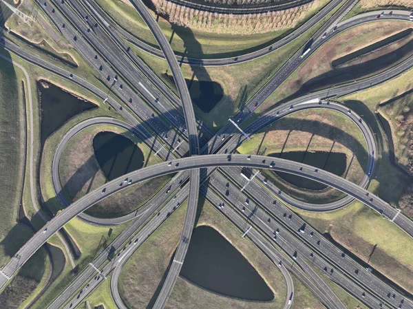 Unique Perspective Ridderkerks Traffic Flow Overhead Drone View Citys Busy — Stock Photo, Image
