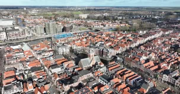 Waagplein Çevresindeki Çatıları Kuş Bakışı Gören Eski Yeni Alkmaars Şehir — Stok video