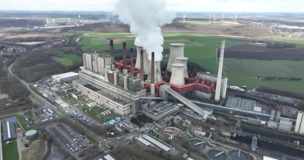 Hambach Marca 2023 Niemcy Urzekający Obraz Drona Ukazujący Potężną Elektrownię — Wideo stockowe
