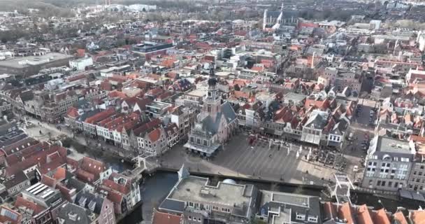 Den Fantastiska Flygfoto Waagplein Avslöjar Intrikat Utformade Taket Waag Kyrkan — Stockvideo