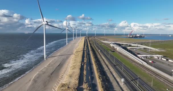 2023年1月19日 鹿特丹 荷兰鹿特丹Maasvlakte风力涡轮机在这个迷人的无人机视频中的前沿技术和创新经验 — 图库视频影像