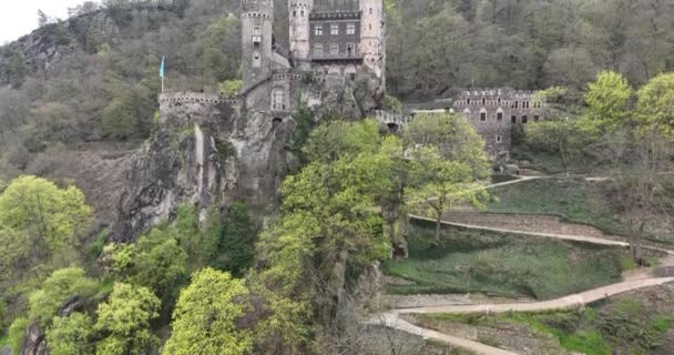 Rheinstein Castle Aerial Drone Overhead View Germany — Stock Video