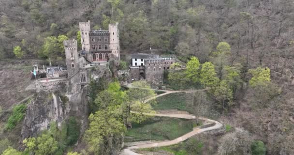 Experimente Encanto Fascínio Castelo Medieval Uma Montanha Cercada Por Árvores — Vídeo de Stock