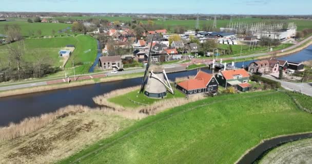 Aerial Drone Captures Mesmerizing Rotation Windmill Blades Powered Winds Natural — Stock Video