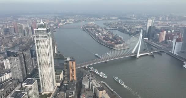 Rotterdam Skyline Πόλη Στην Ολλανδία Αεροφωτογραφία Τηλεκατευθυνόμενου — Αρχείο Βίντεο