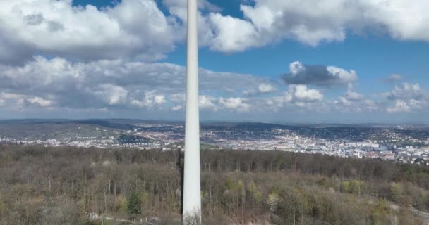 Letecký Pohled Televizní Věž Stuttgartu Město Pozadí — Stock video