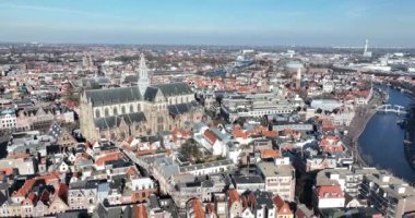 Haarlem, Hollanda, şehir merkezi, havadan bazı ikonik simgeler