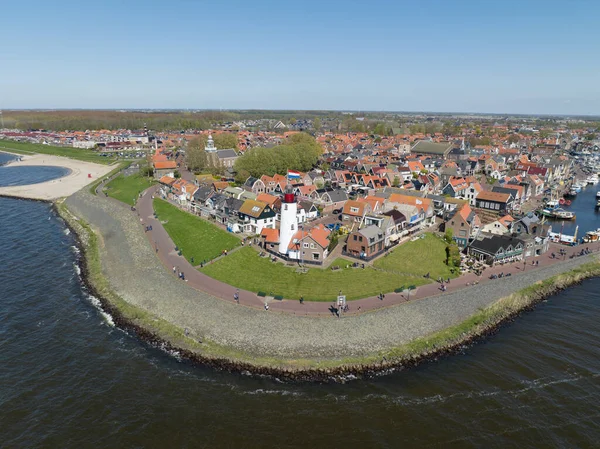 Urk Flevoland Netherlands Lighthouse Harbor Urk Holland Aerial Drone Video — Stock Photo, Image