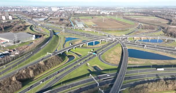 Highway Intersection Clover Leaf Interchange Netherlands Aerial Drone Video — Stock Video