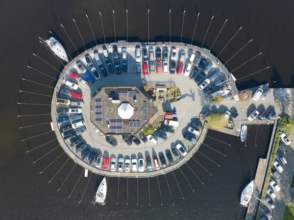Luftbild Der Bootsanlegestelle Den Niederlanden Kreisförmig Und Auf Der Insel — Stockfoto