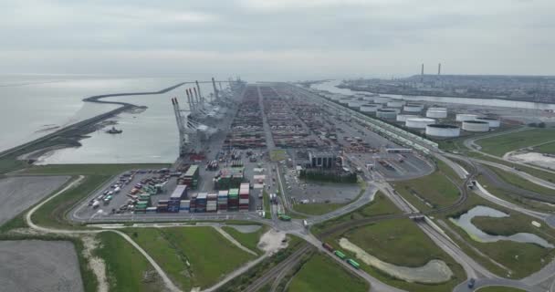Havre Mei 2023 Frankrijk Containerhaven Van Havre Frankrijk Bovenaanzicht Van — Stockvideo