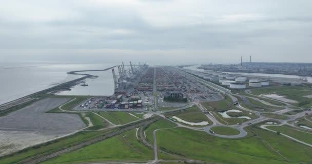Havre Maio 2023 França Vista Aérea Porto Portuário Terminal Contêineres — Vídeo de Stock
