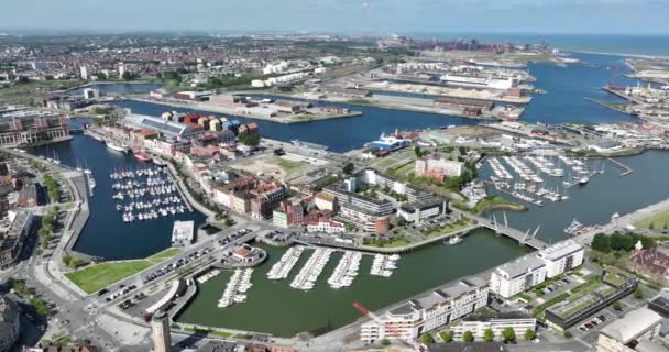 Dunkirk Kikötő Városközpont Franciaországban Légi Drónra Néző — Stock videók