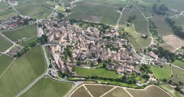 圣埃米利翁 法国波尔多附近著名的葡萄酒葡萄园村 葡萄酒村 空中无人驾驶飞机视图 — 图库视频影像