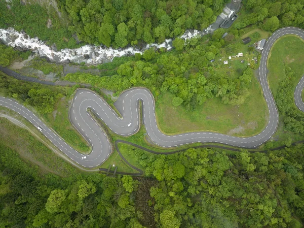 Twisting Mountain Asphalt Road Top Aerial View — Stock Photo, Image