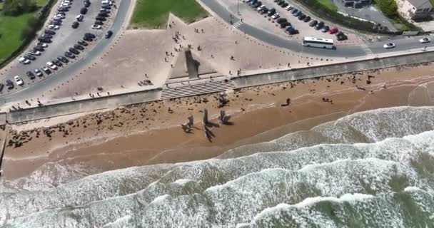 Μνημείο Παγκοσμίου Πολέμου Στην Παραλία Όμαχα Της Γαλλίας Αεροφωτογραφία Τηλεκατευθυνόμενου — Αρχείο Βίντεο