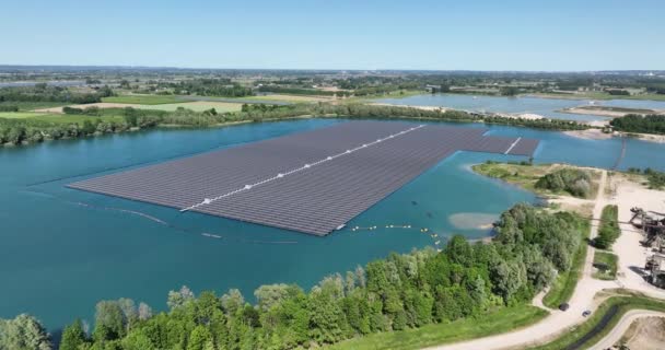 Solar Panel Farm Water Surface Aerial Drone View Netherlands — Stock Video