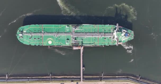 Přístavu Rotterdam Kotvila Velká Petrochemická Loď Letecký Pohled Shora Dolů — Stock video