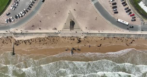 フランス ノルマンディーのオマハビーチの空中ドローンビデオ — ストック動画