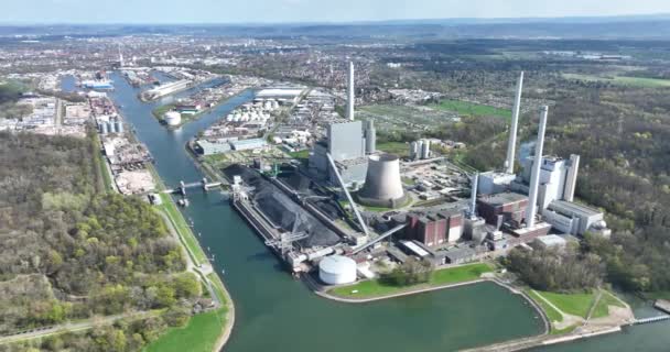Veduta Aerea Della Centrale Elettrica Vapore Carbone Karlsruhe Porto Del — Video Stock