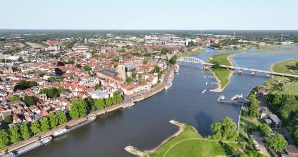 Aerial View Dutch Medieval City Deventer Netherlands — Stock Video