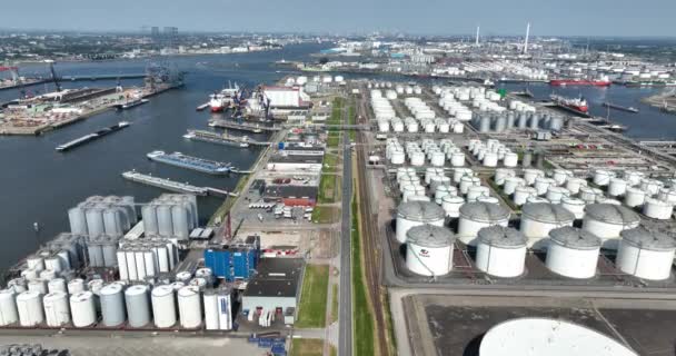 Rotterdam 9Th June 2023 Netherlands Petrochemical Harbor Rotterdam Aerial Drone — Stock Video