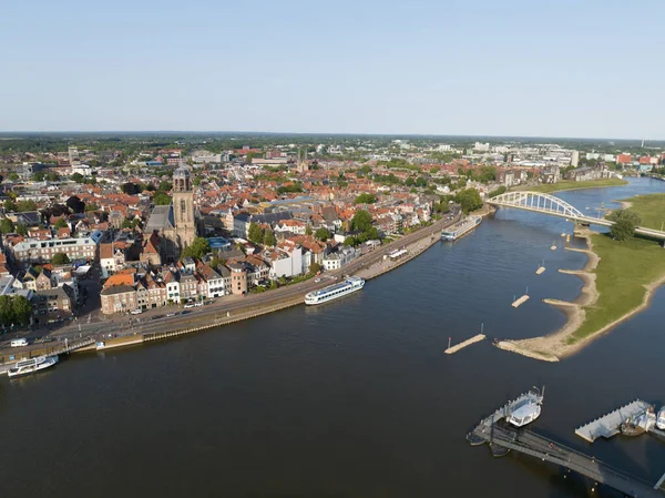 Aerial Drone Video Deventer City Netherlands Ijssel River City Skyline — Stock Photo, Image