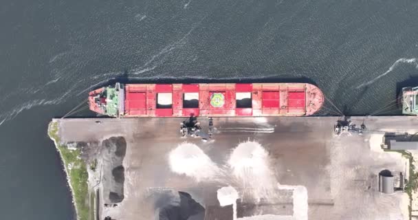 Large Industrial Bulk Carrier Ship Docked Aerial Drone View — Stock Video