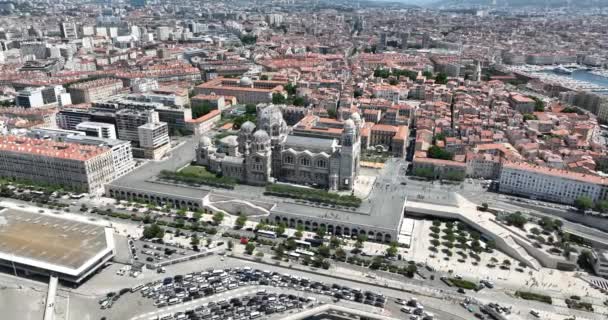 Vídeo Del Dron Aéreo Cathedrale Major Marseille Francia — Vídeos de Stock