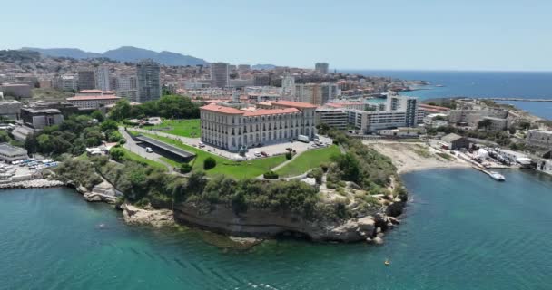 Pharo Palace Coast Line Marseille France Aerial Drone View — Stock Video