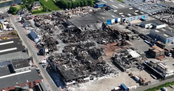 Aftermath Large Fire Industrial Zone Netherlands — Stock Video