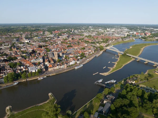 Aerial Drone Photo Deventer Netherlands Skyline Ijssel River — Stock Photo, Image