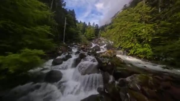 Fpv Drone Video Flying Gave Marcadau Waterfall River French Pyrenees — Stock Video