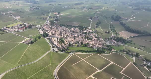 空中无人机视频圣艾米隆酒村周围的葡萄园 — 图库视频影像