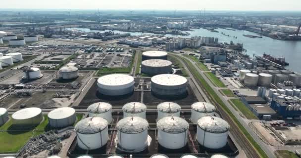 Oil Terminal Port Rotterdam Netherlands Aerial Drone View — Stock Video