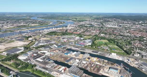 Nijmegen Limanı Arka Planda Maas Waal Nehri Ile Birlikte Nijmegen — Stok video
