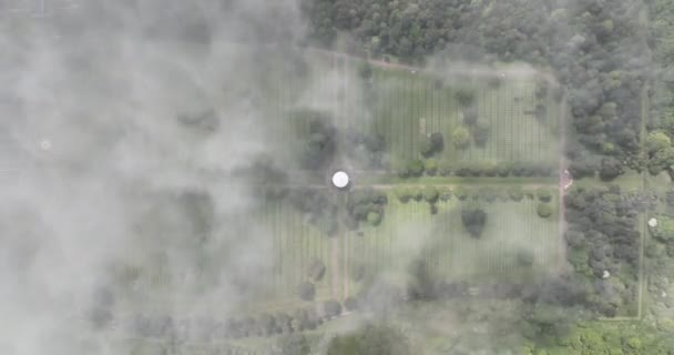 美国第二次世界大战公墓 Colleville Sur Mer Normandy France 从云层上方俯瞰空中无人驾驶飞机 — 图库视频影像