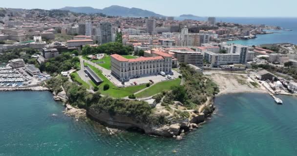 Aerial Drone Video Palace Pharao Coast Marseille France Europe — Stock Video