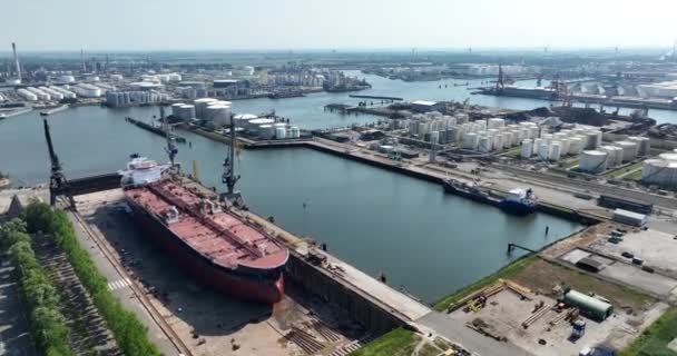 Rotterdam 9Th June 2023 Netherlands Large Drydock Ship Repair Maintenance — Stock Video
