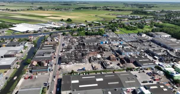 Efteråt Stor Brand Ett Industrikomplex Ter Aar Nederländerna Flygdrönare Video — Stockvideo