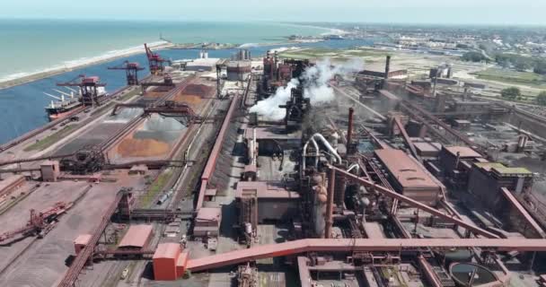 Kovové Vysoké Pece Těžký Průmysl Letecký Výhled Dunkirk Francie — Stock video