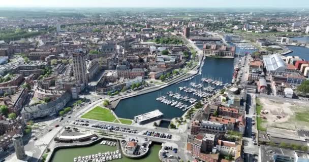 Das Stadtzentrum Von Dünkirchen Und Die Wichtigsten Sehenswürdigkeiten Drohnenvideo Aus — Stockvideo